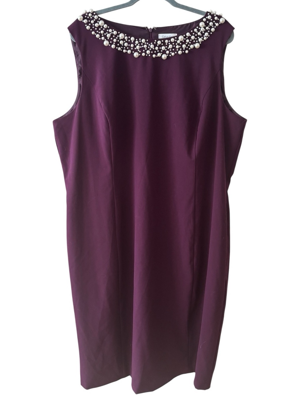 Calvin Klein Purple Pearl Neckline Sleeveless Sheath Dress Size 22W